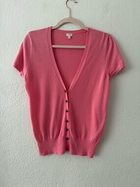 J. Crew Light Pink Short Sleeve Knit Button Front Cardigan Size S 100% Cotton